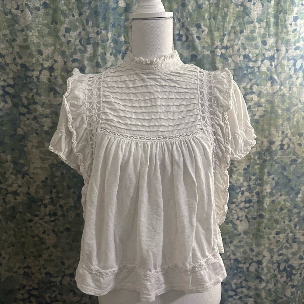Free People Cream Victorian Lace Pintuck Blouse